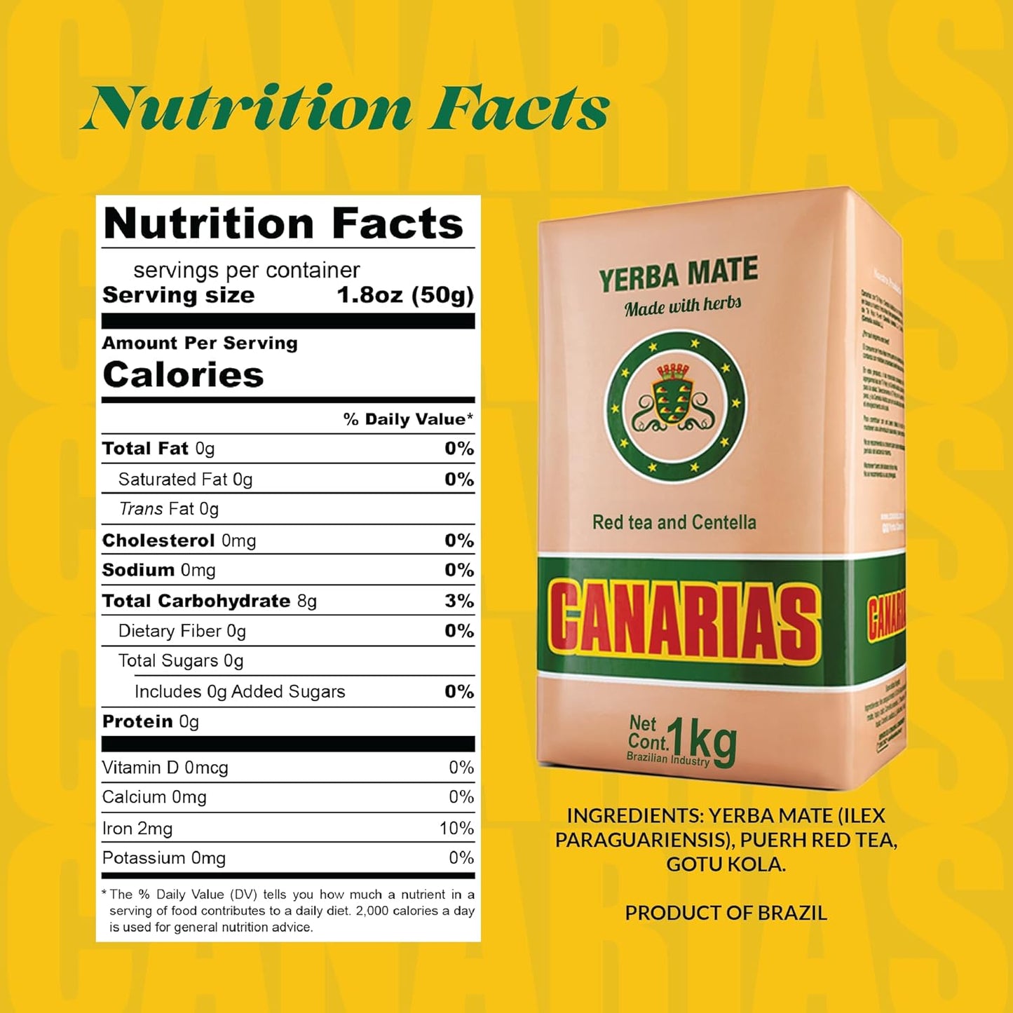 Yerba mate Canarias con té rojo Pu-erh y Gotu Kola 2.2 lb