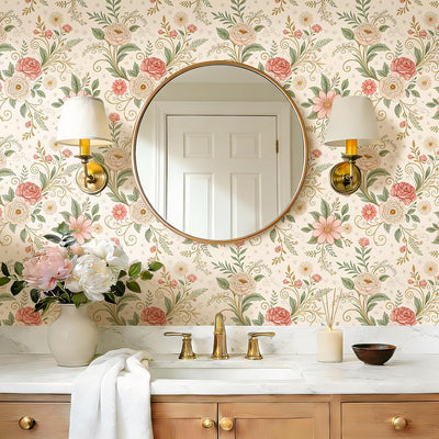Papel tapiz vintage floral rosa pastel bohemio lujo 17.5x80
