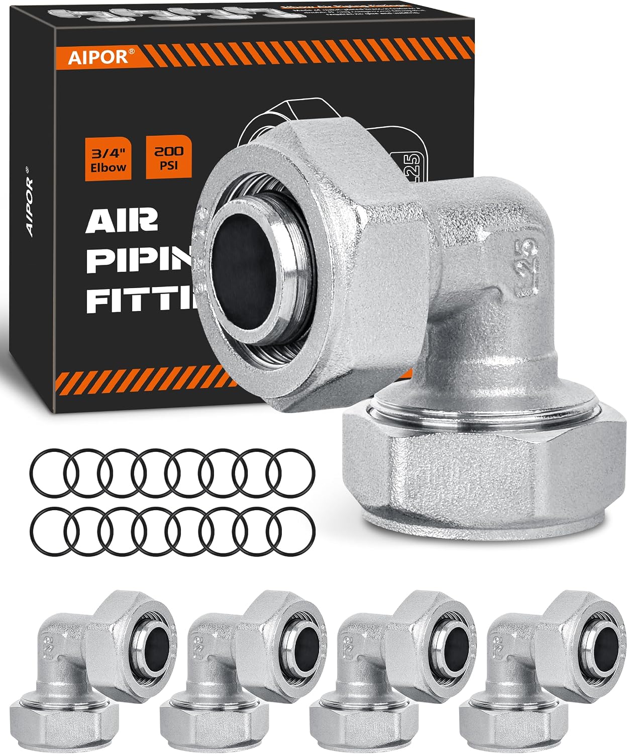 Kit 4 accesorios codo 3/4 pulg latón niquelado 200PSI