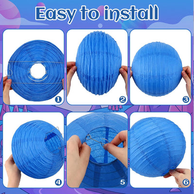 12 Faroles Hawaianos Animación Papel Morado Azul Rosa