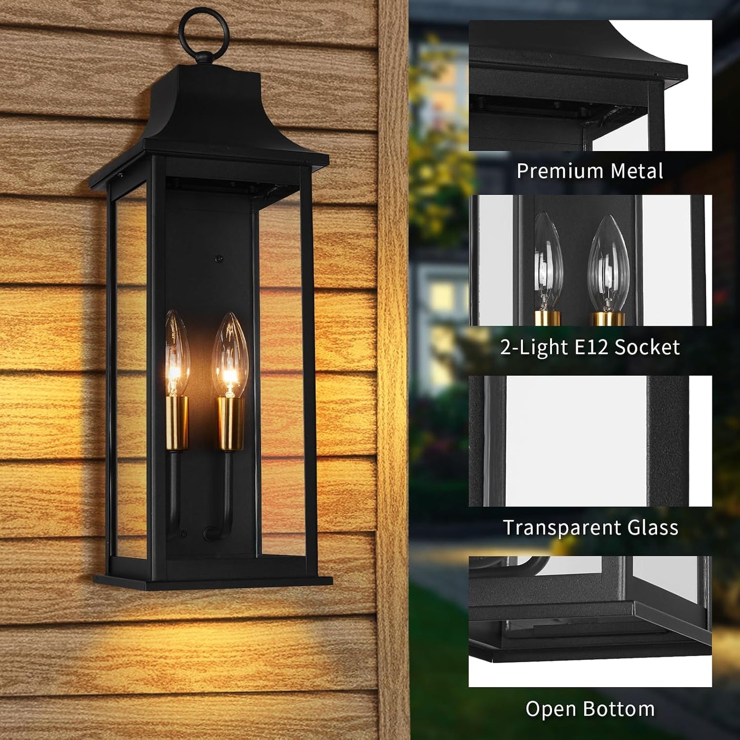 Farol pared exterior 20pulg 2 luces enchufe dorado