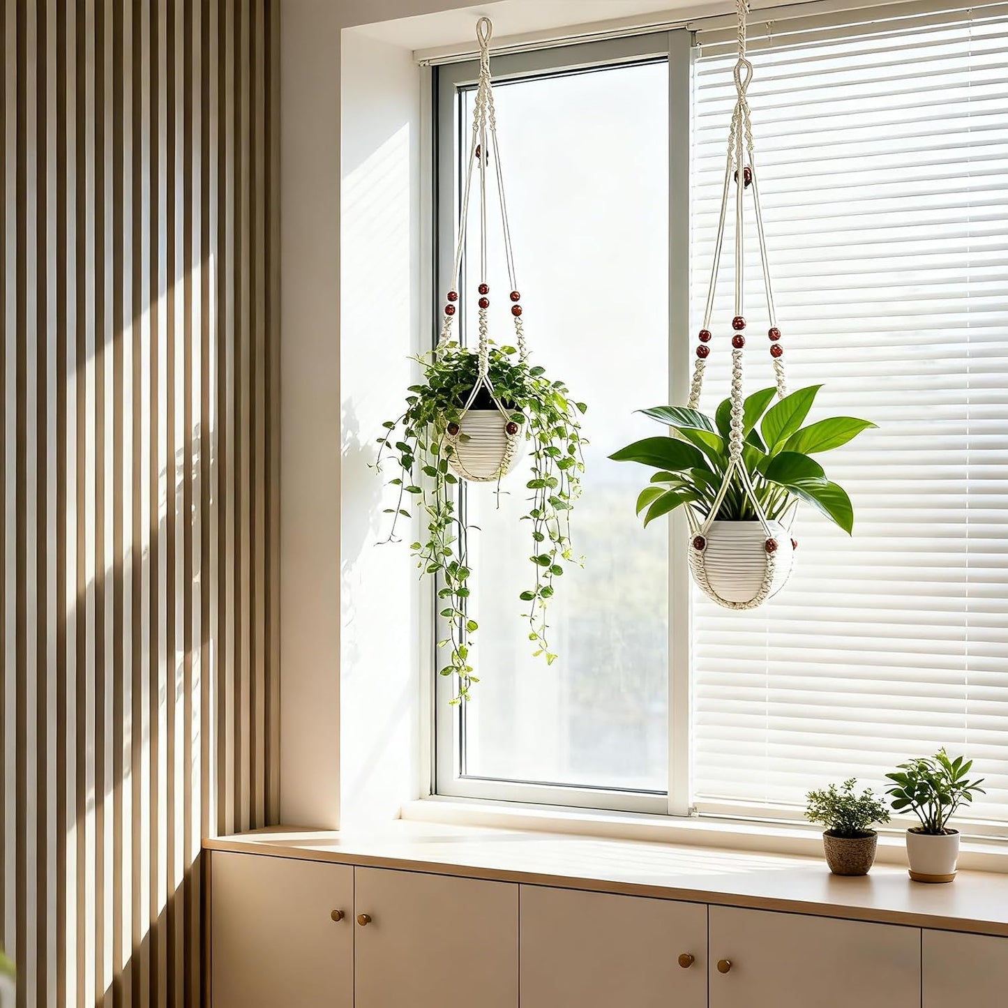 Colgador macramé 35pulg cesta con cuentas madera para macetas