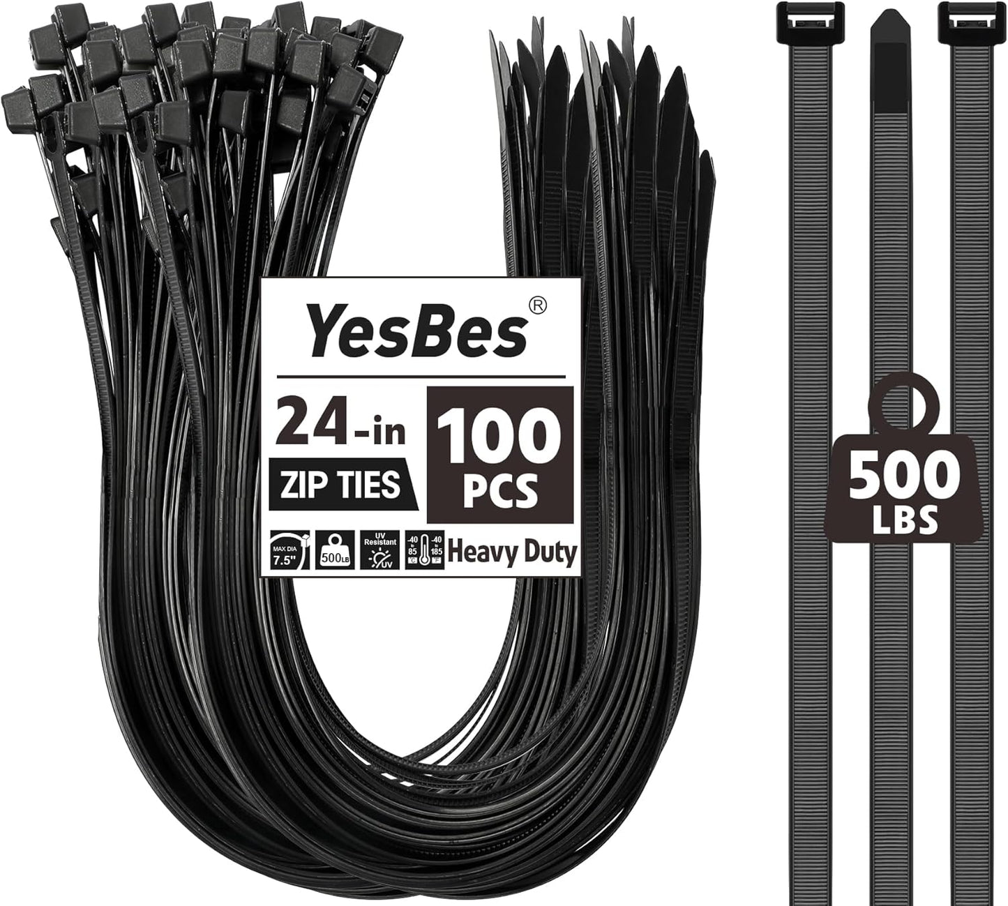 100 Bridas 24pulg Resistentes Negro Uso Interior Exterior