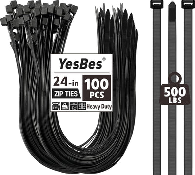 100 Bridas 24pulg Resistentes Negro Uso Interior Exterior