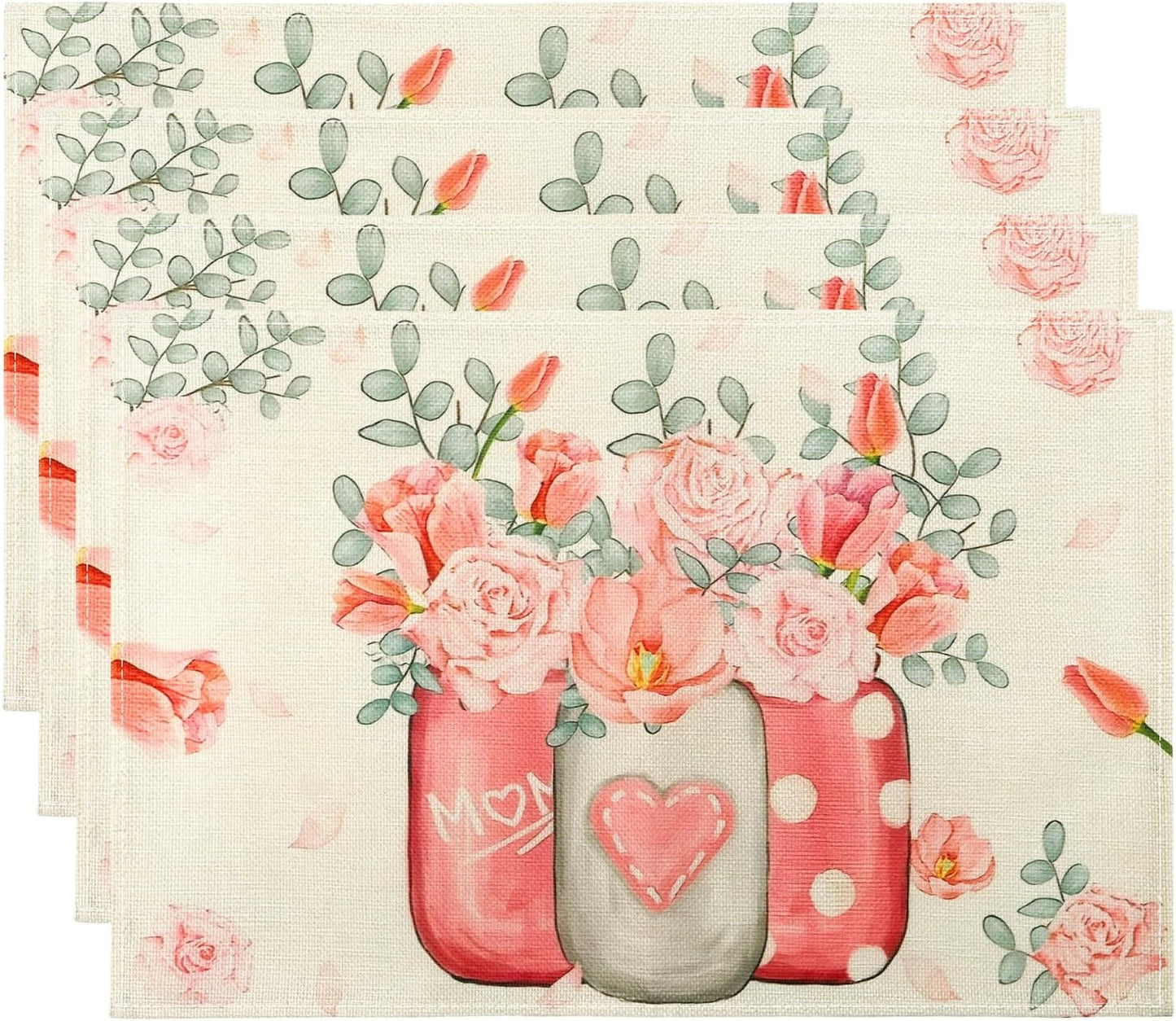 Juego de 4 manteles individuales rosados 12 x 18 pulgadas