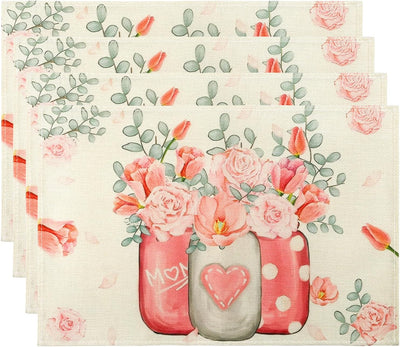 Juego de 4 manteles individuales rosados 12 x 18 pulgadas