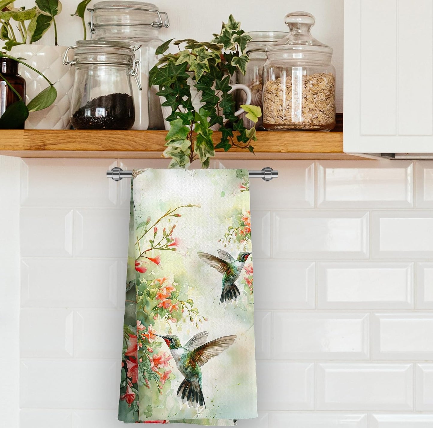 Toallas cocina florales colibrí acuarela pájaros absorbentes