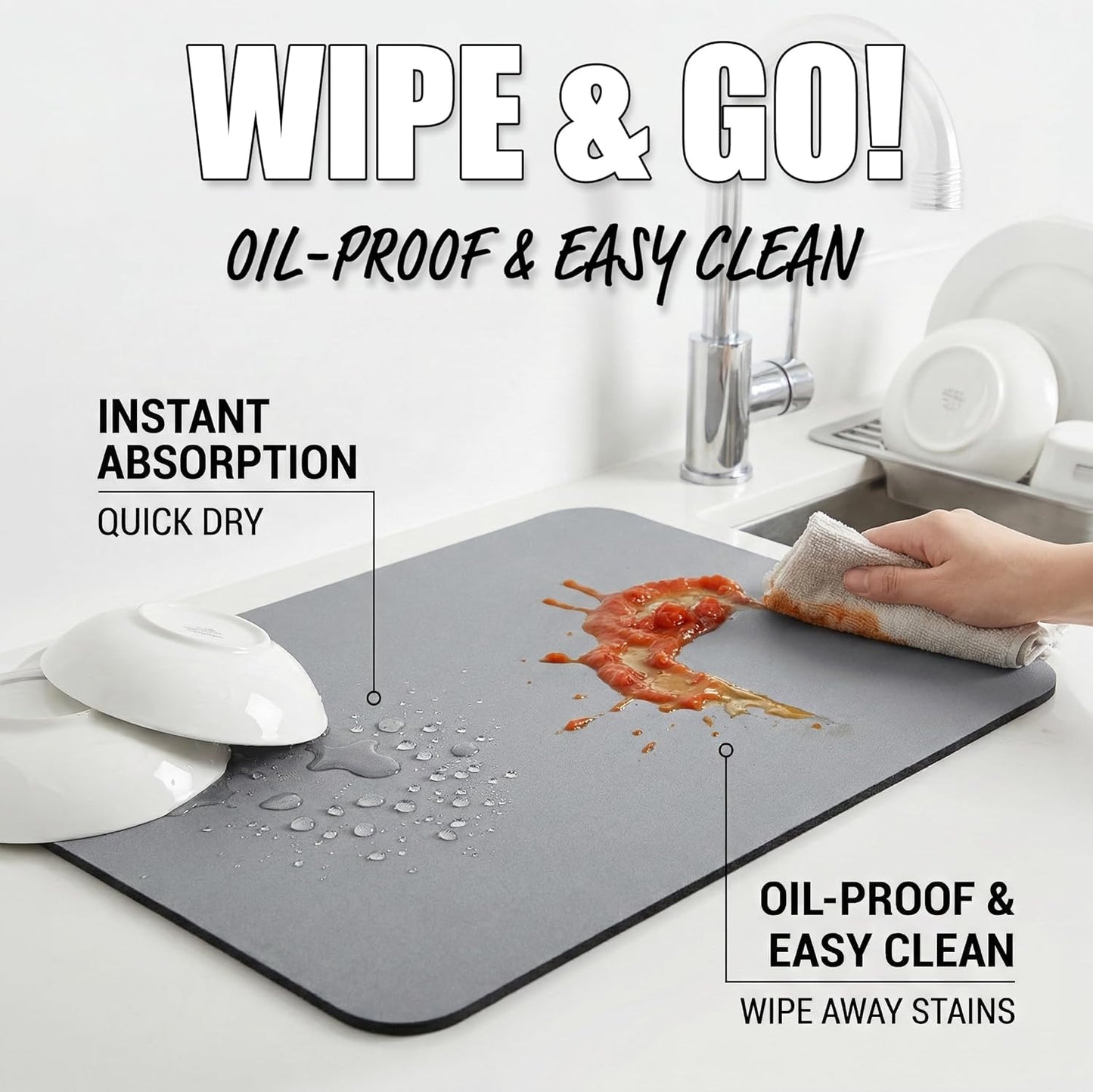 Alfombrilla para secar platos XXL 33x17 pulgadas antideslizante y resistente a manchas
