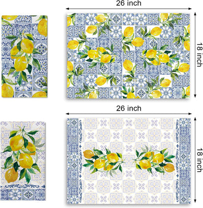 Juego de 2 paños de cocina con azulejos italianos color azul limón