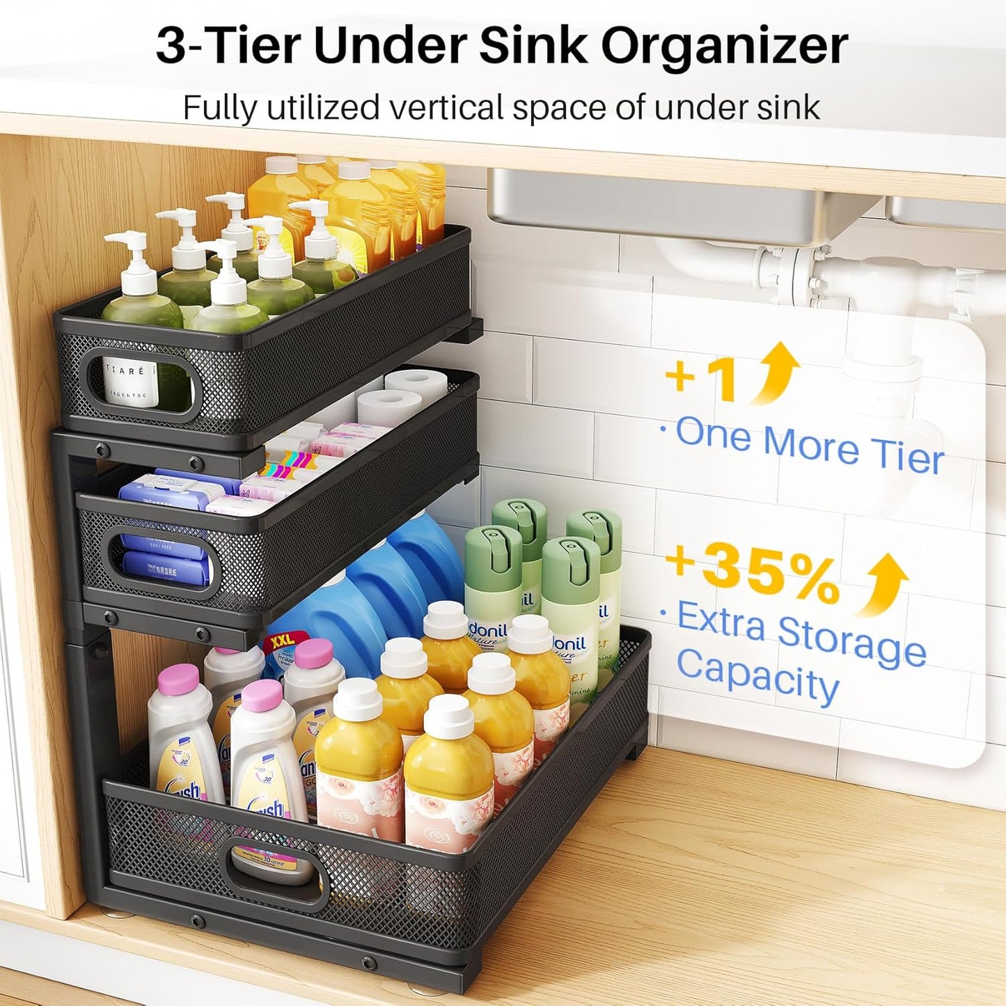 Organiz. fregadero pack 2 estantes metal ajustable
