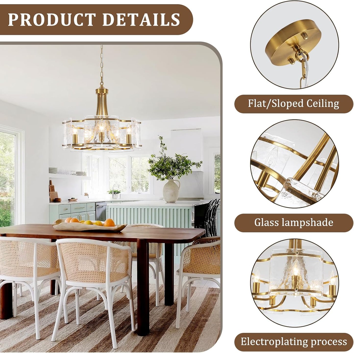 Candelabro oro cepillado lámpara cristal moderna 18.9pulg