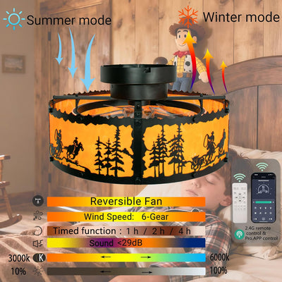 Ventilador techo enjaulado luces control remoto diseño caballo