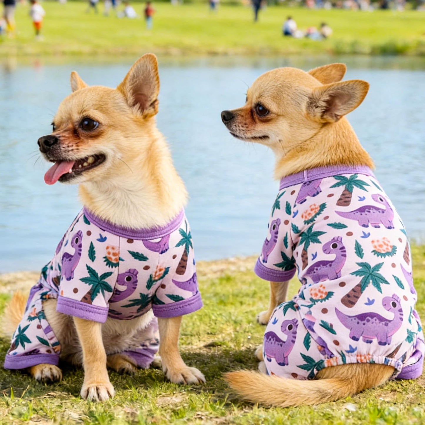 Pijama verano perros overol suave transpirable S dinosaurio morado
