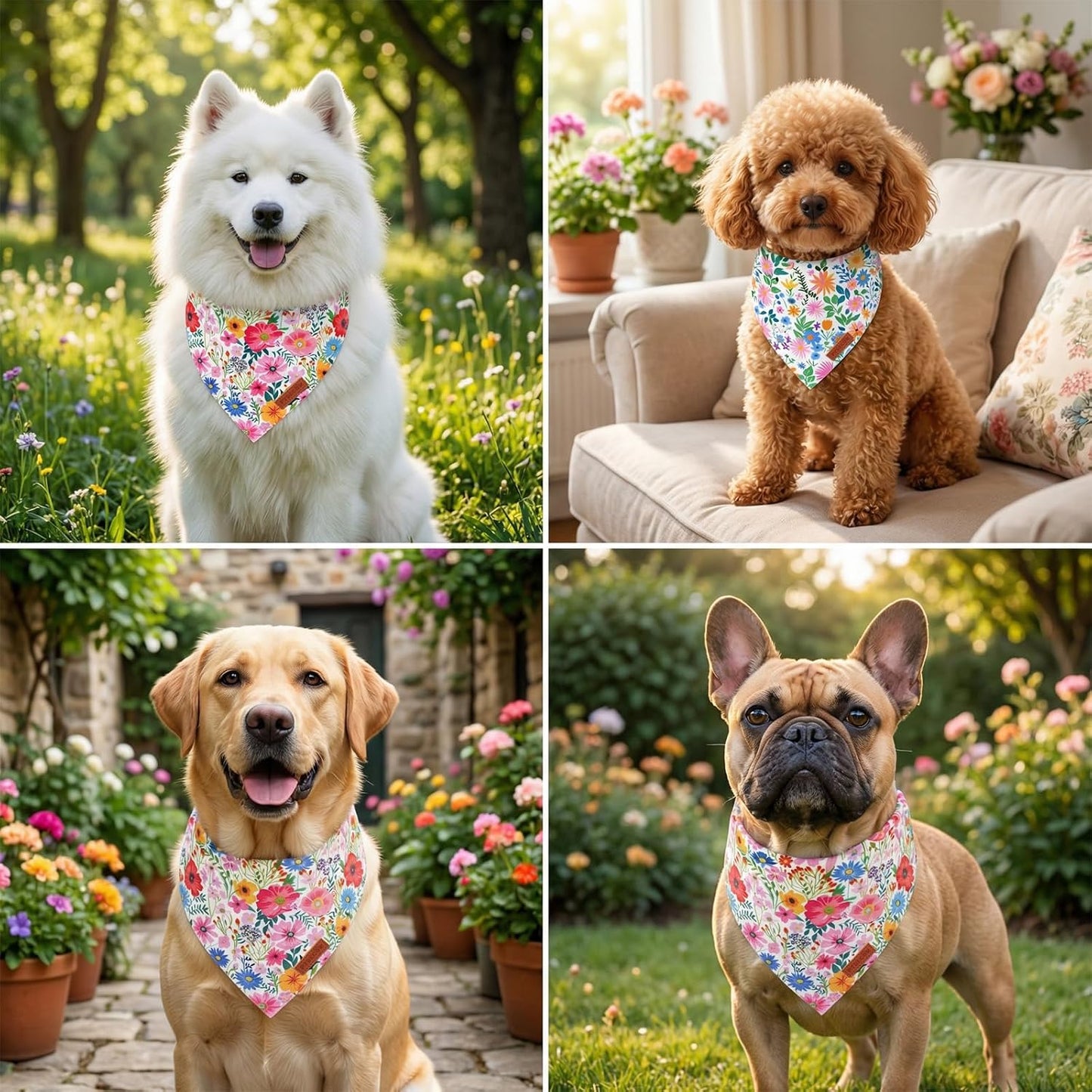 Bufanda perro floral duradera ajustable para medianos y grandes