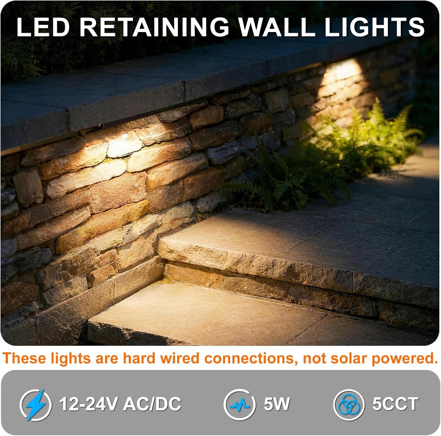 Luces LED pared contención 7pulg 5W 12V exteriores