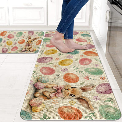 Juego de 2 alfombras de cocina Pascua decorativas con huevos coloridos