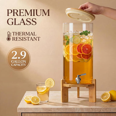Dispensador bebidas vidrio con soporte grifo inox