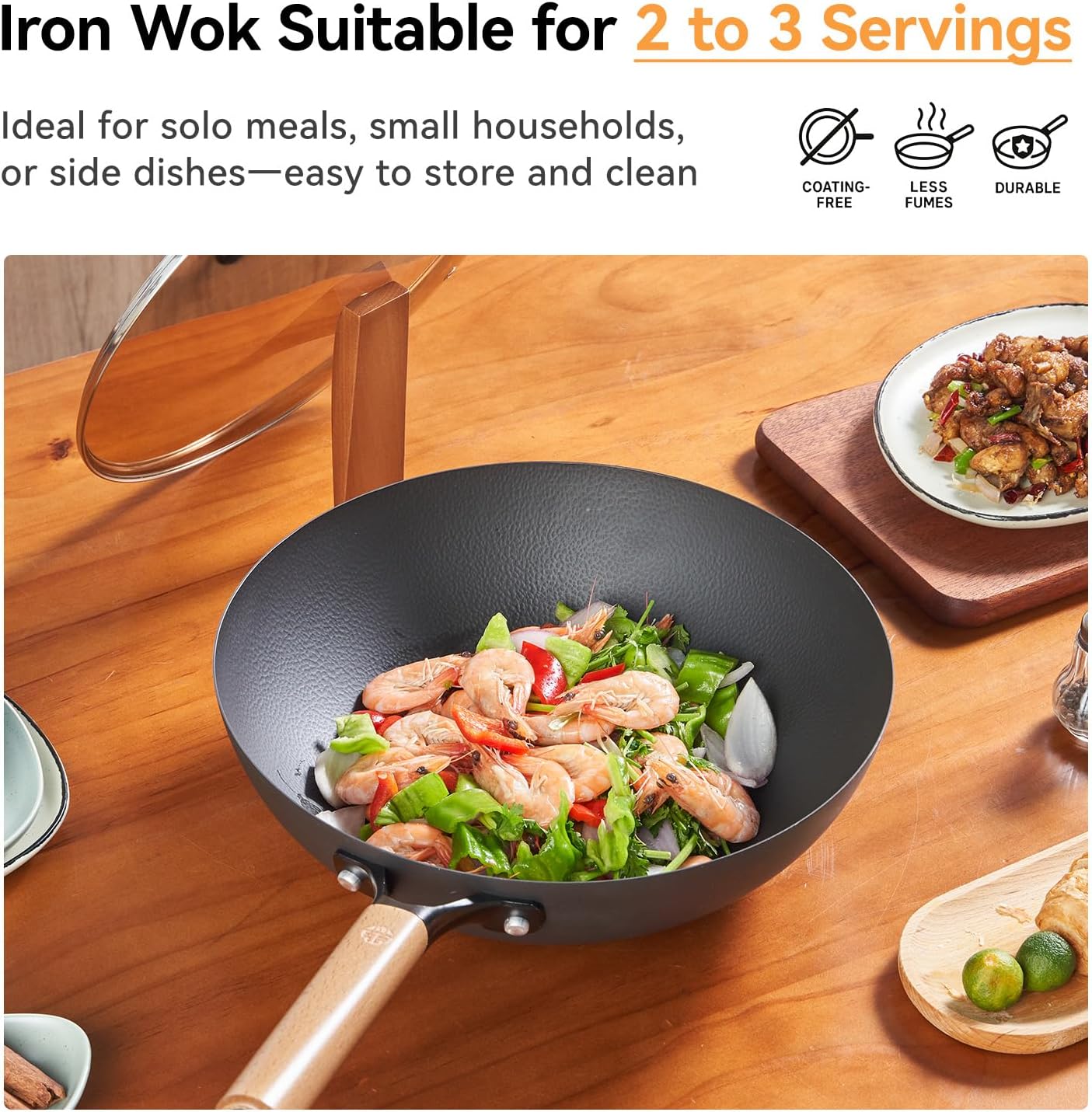 Pinzas silicona acero inox wok hierro forjado con tapa vidrio