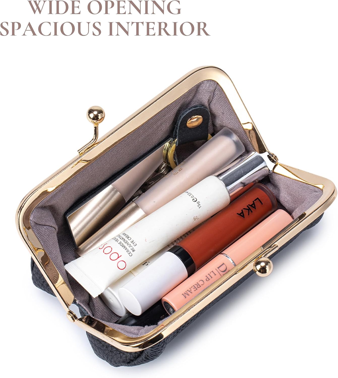 Estuche lápiz labial cuero con espejo para mujer