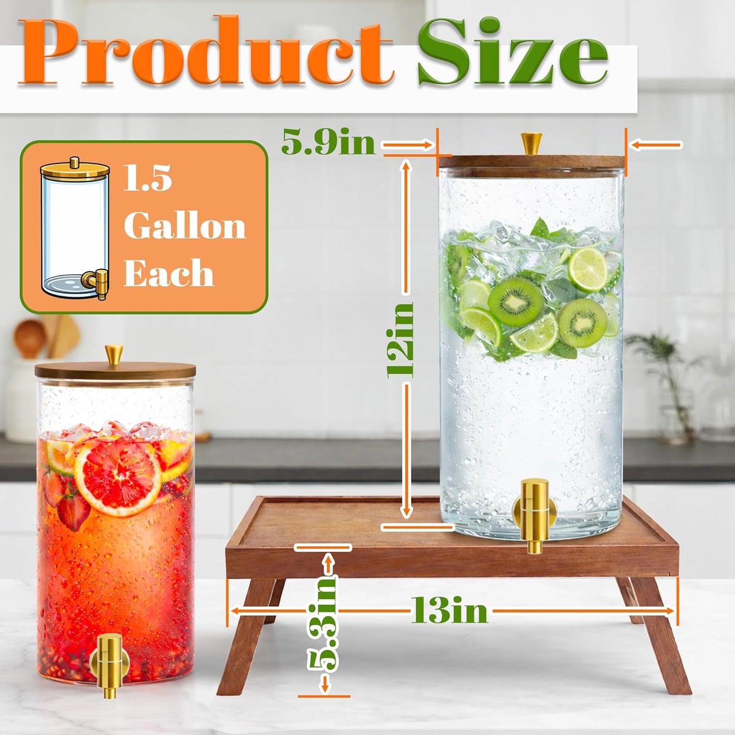 2 Dispensadores Bebida Vidrio 1.5gal Soporte Plegable