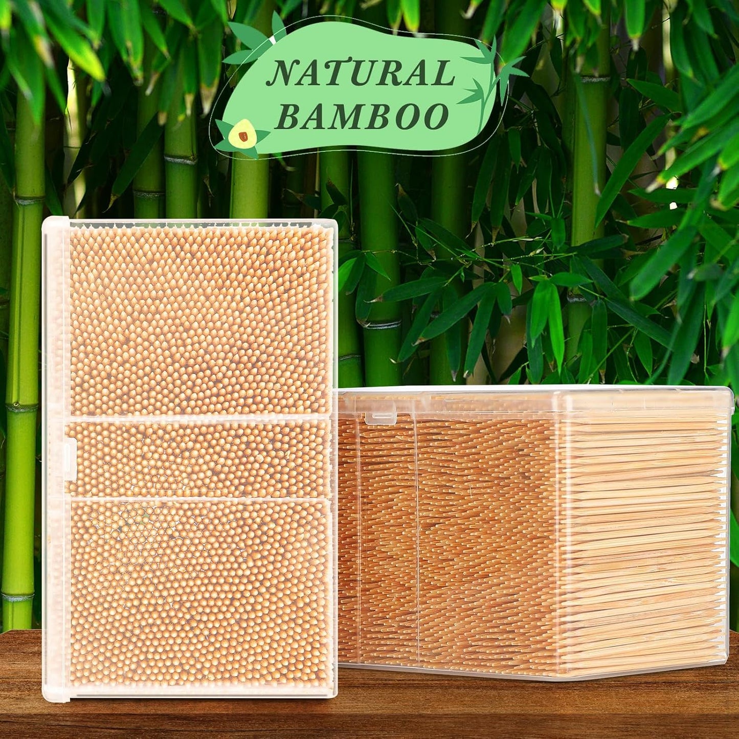 3000 Palillos Bambú Redondos Doble Cara con Caja Plástico