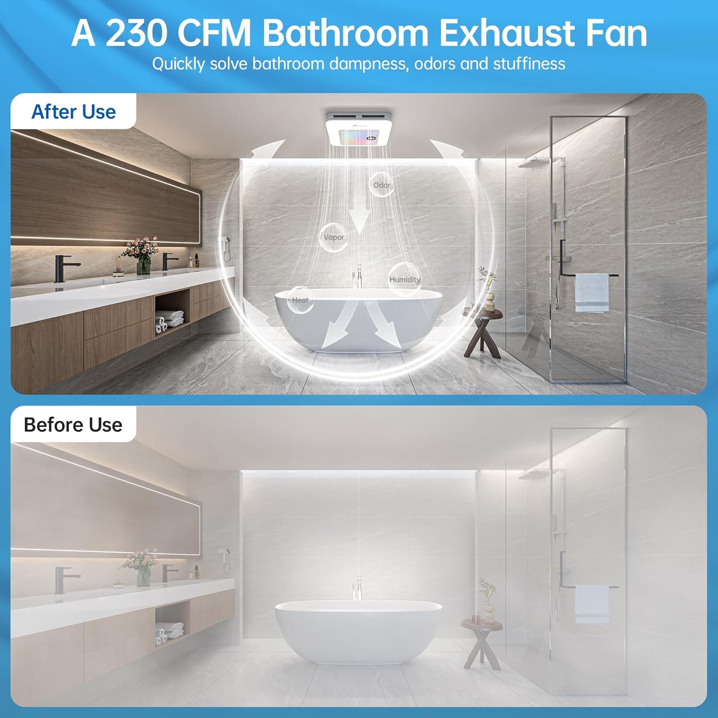 Extractor baño con altavoz Bluetooth 230 CFM luz LED control remoto