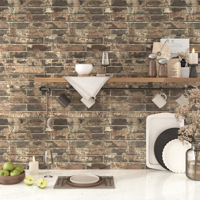 Papel tapiz vintage ladrillo marrón para baño cocina chimenea