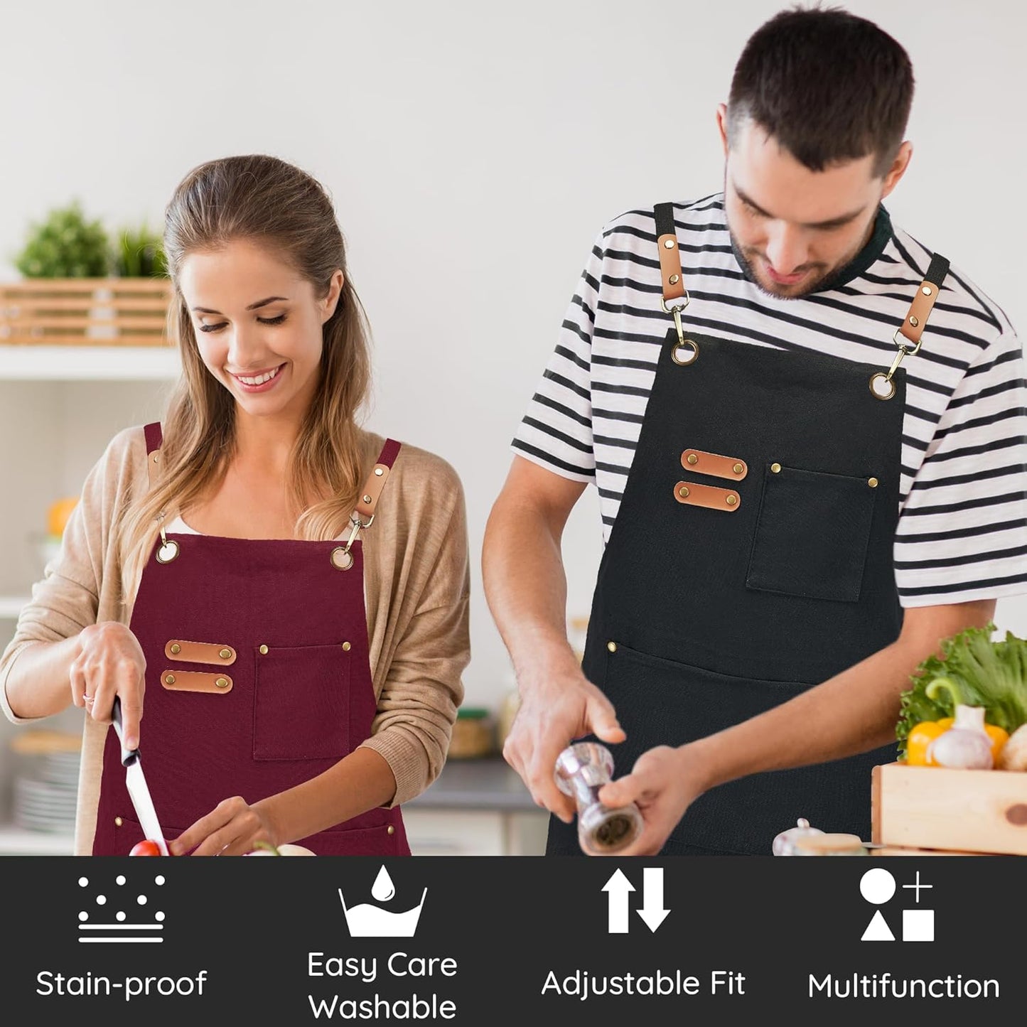 Delantal Lona Talla Grande Chef Con Correa Ajustable Bolsillos
