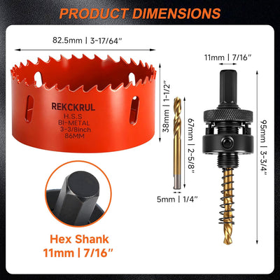 Broca HSS M42 3.386pulg bimetálica para madera metal plástico