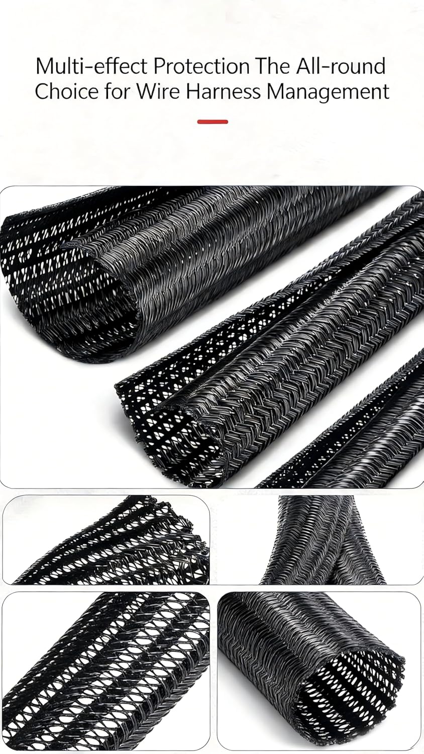 Funda cable trenzada 0.197pulg x 9.8pies ignifugo gestionar cables