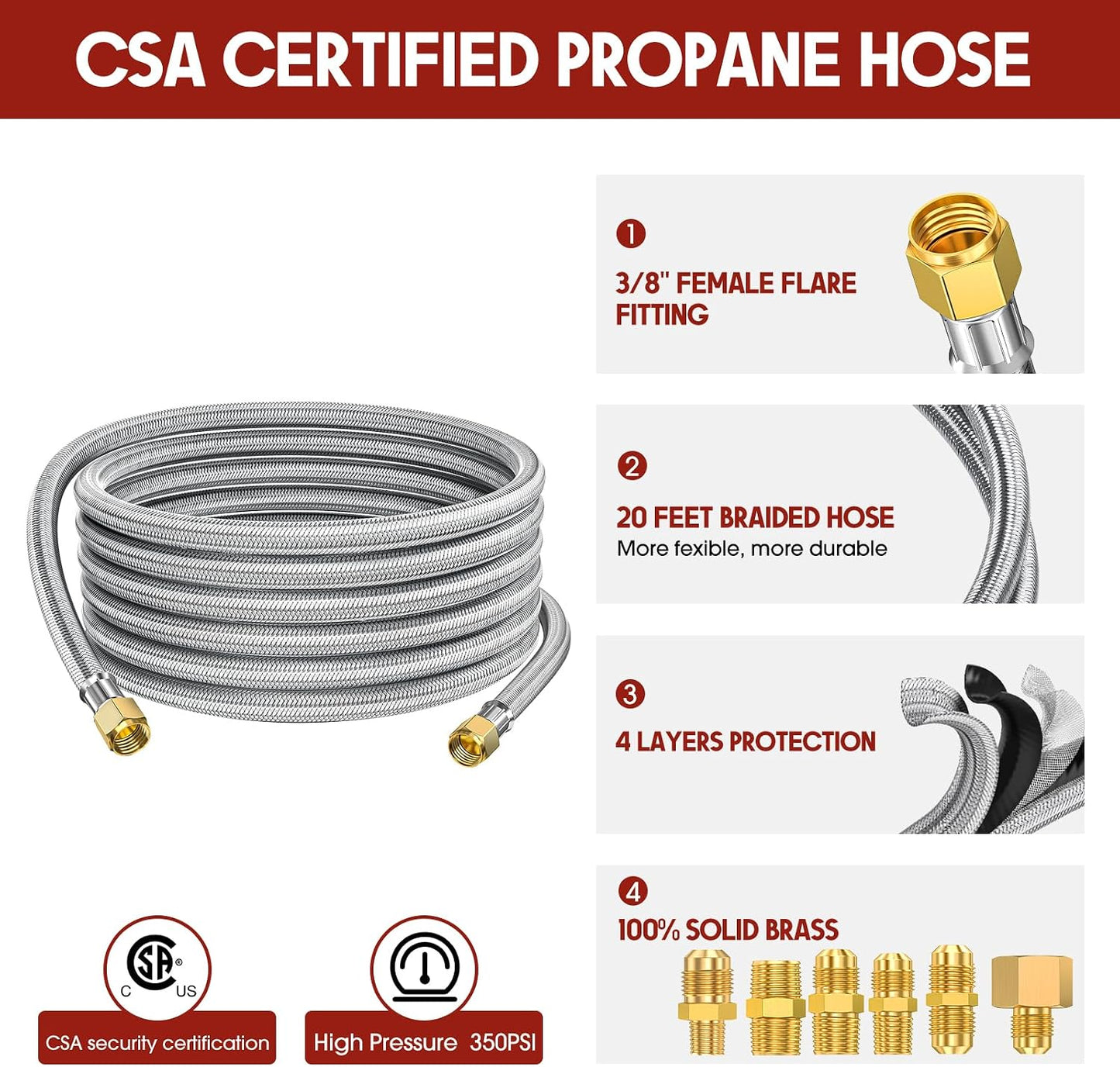 Extensión manguera propano 20ft 3/8 a 1/2 pulg