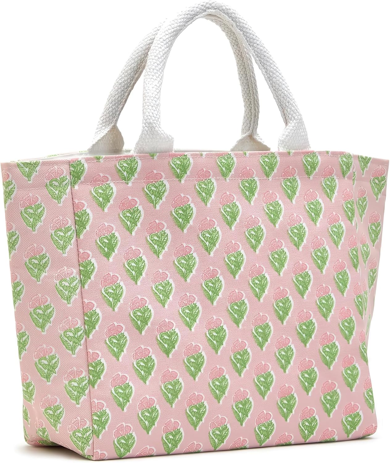 Bolsa térmica reutilizable ligera para almorzar rosa geométrico
