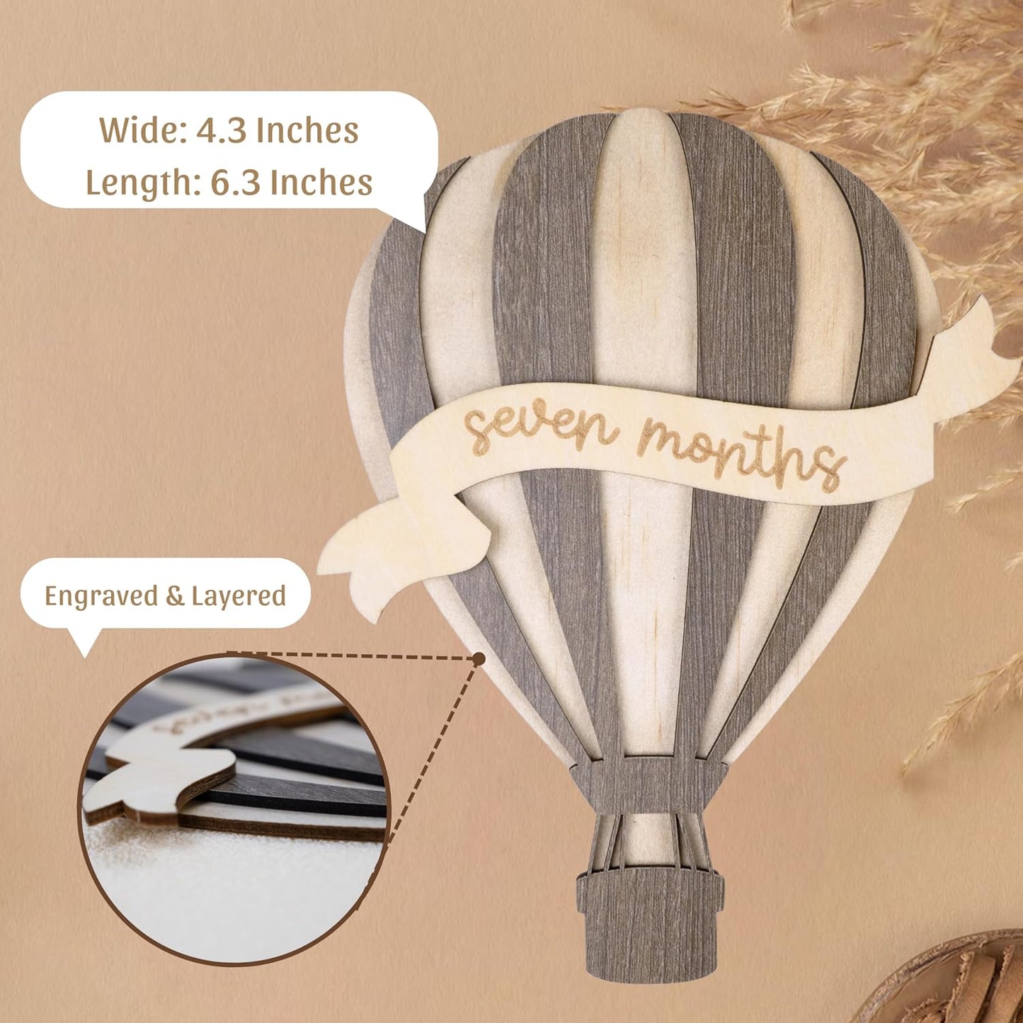 Señales hitos bebé círculos madera 1-12 meses globo aerostático