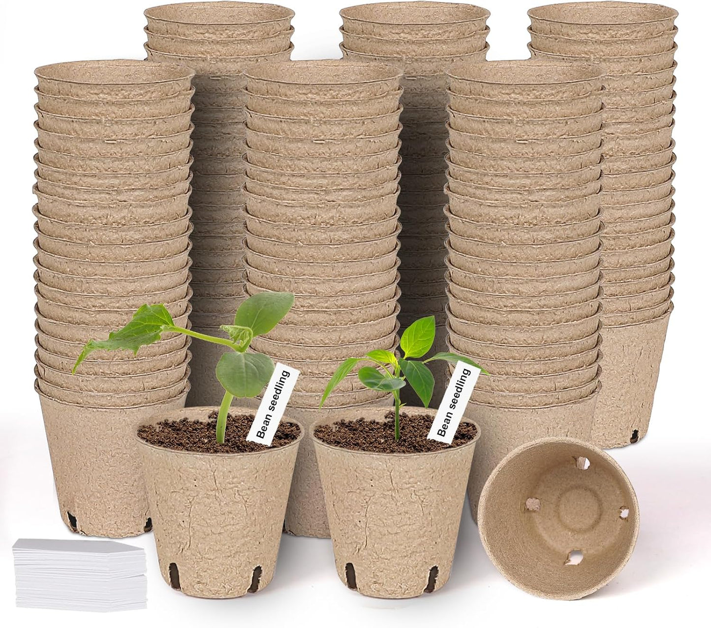 120 Pack Macetas Turba 3.15pulg Biodegradables con Etiquetas