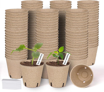 120 Pack Macetas Turba 3.15pulg Biodegradables con Etiquetas