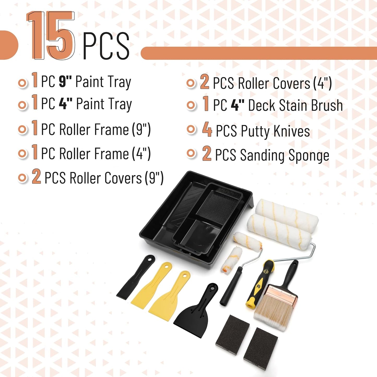 Kit 15 Pzas Rodillos Pintura 9y4pulg Con Cubiertas