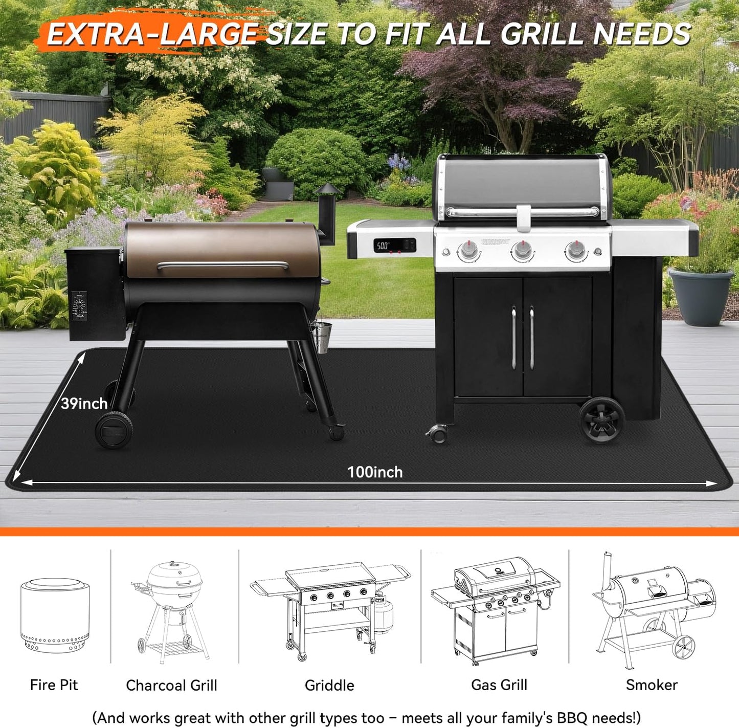 Alfombrilla ignífuga doble cara 100x39pulg para parrilla