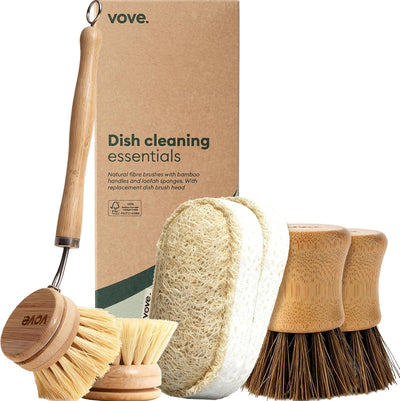 Juego limpieza cocina cepillo bambú 2 cepillos esponjas