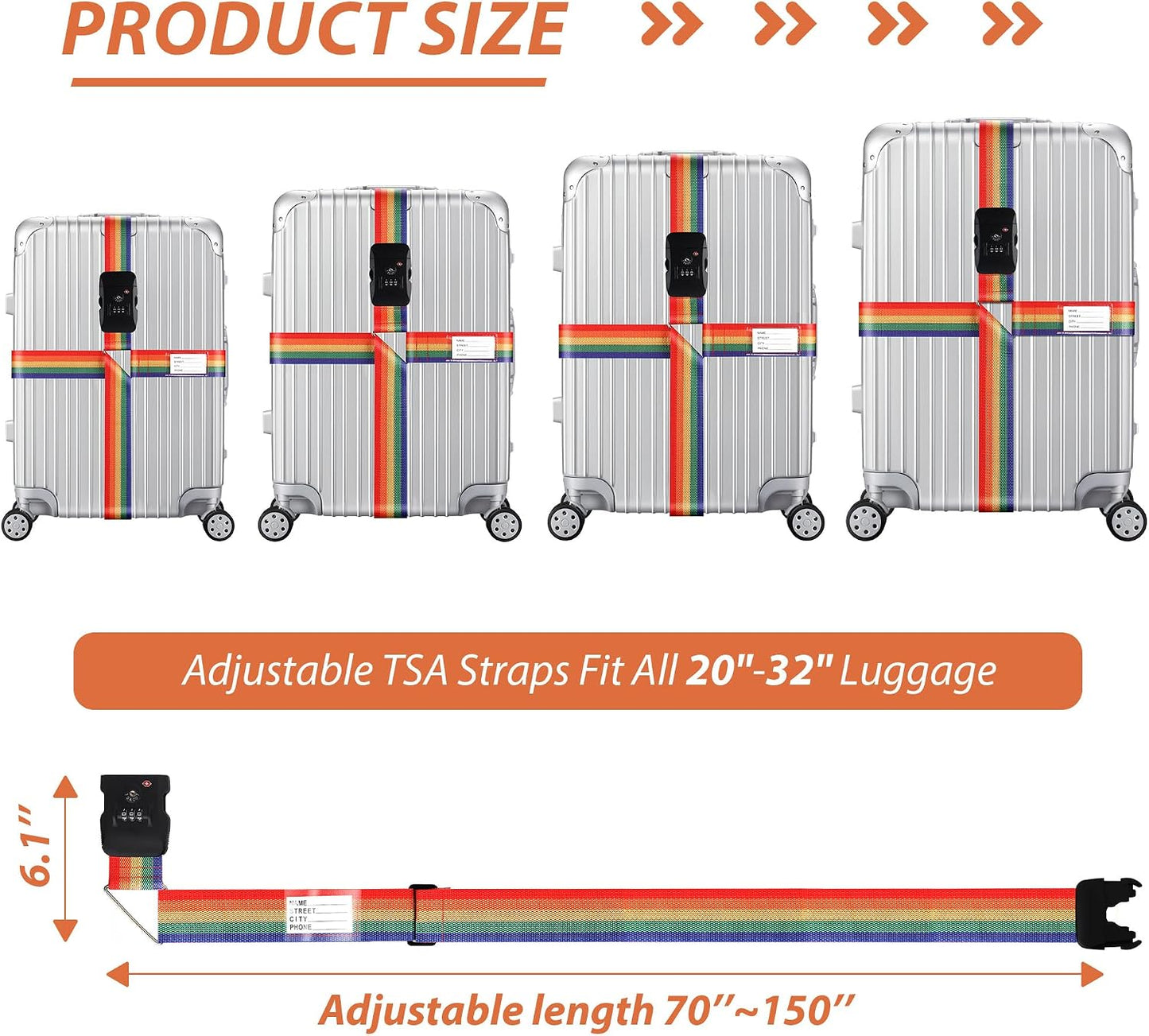 Correas equipaje TSA cerradura combinación arco iris