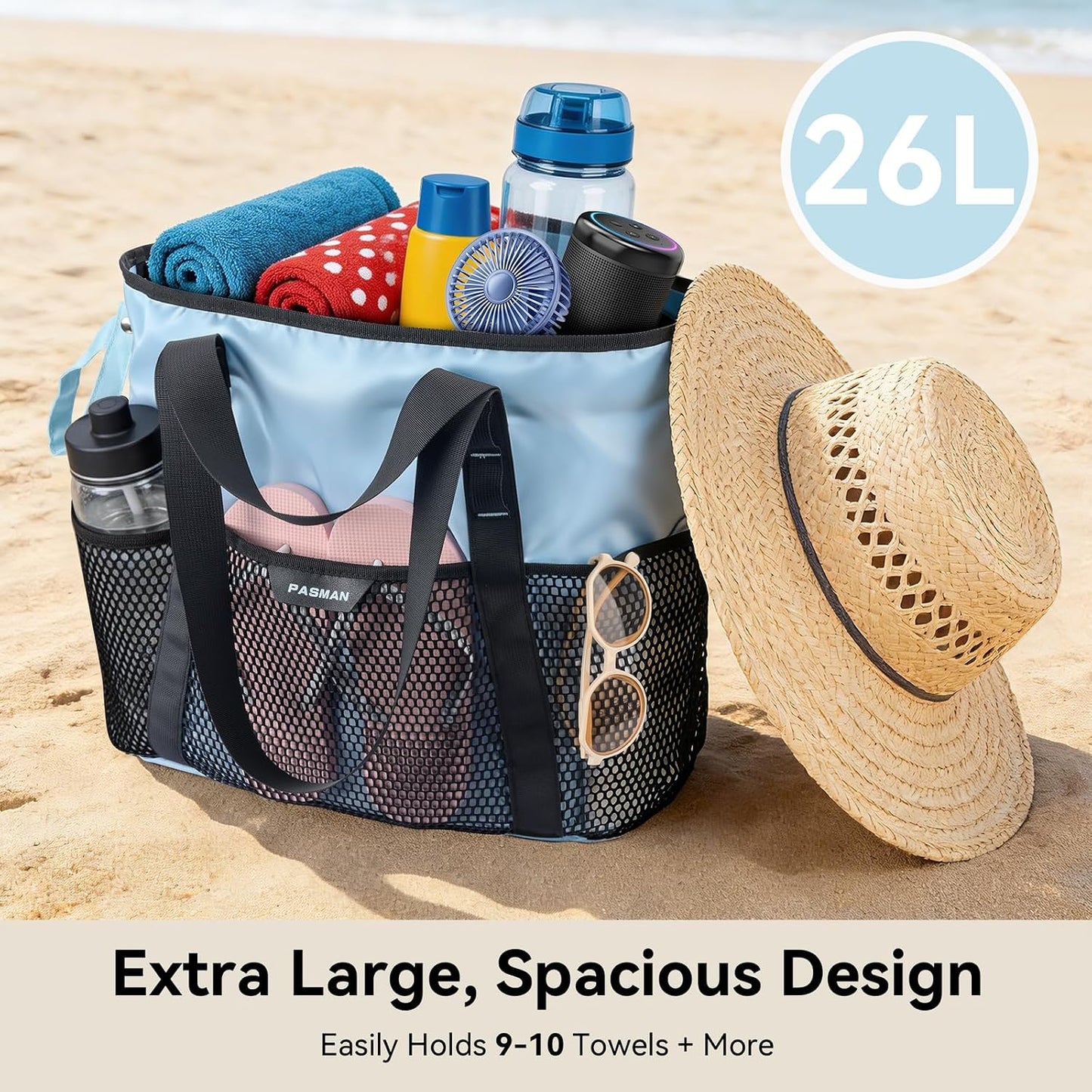 Bolsa playa con cremallera 8 bolsillos a prueba de arena