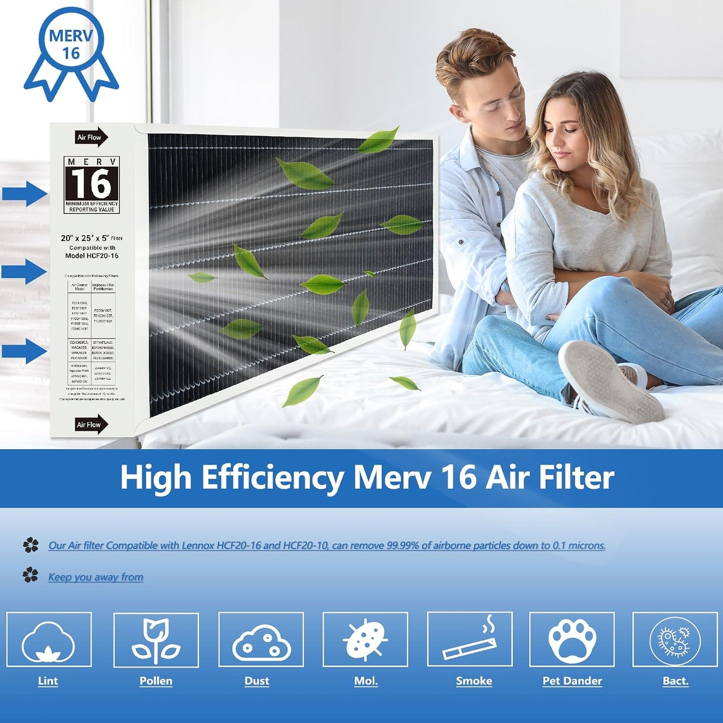 Filtro aire MERV 16 20x25x5 pulg comp Lennox X6675