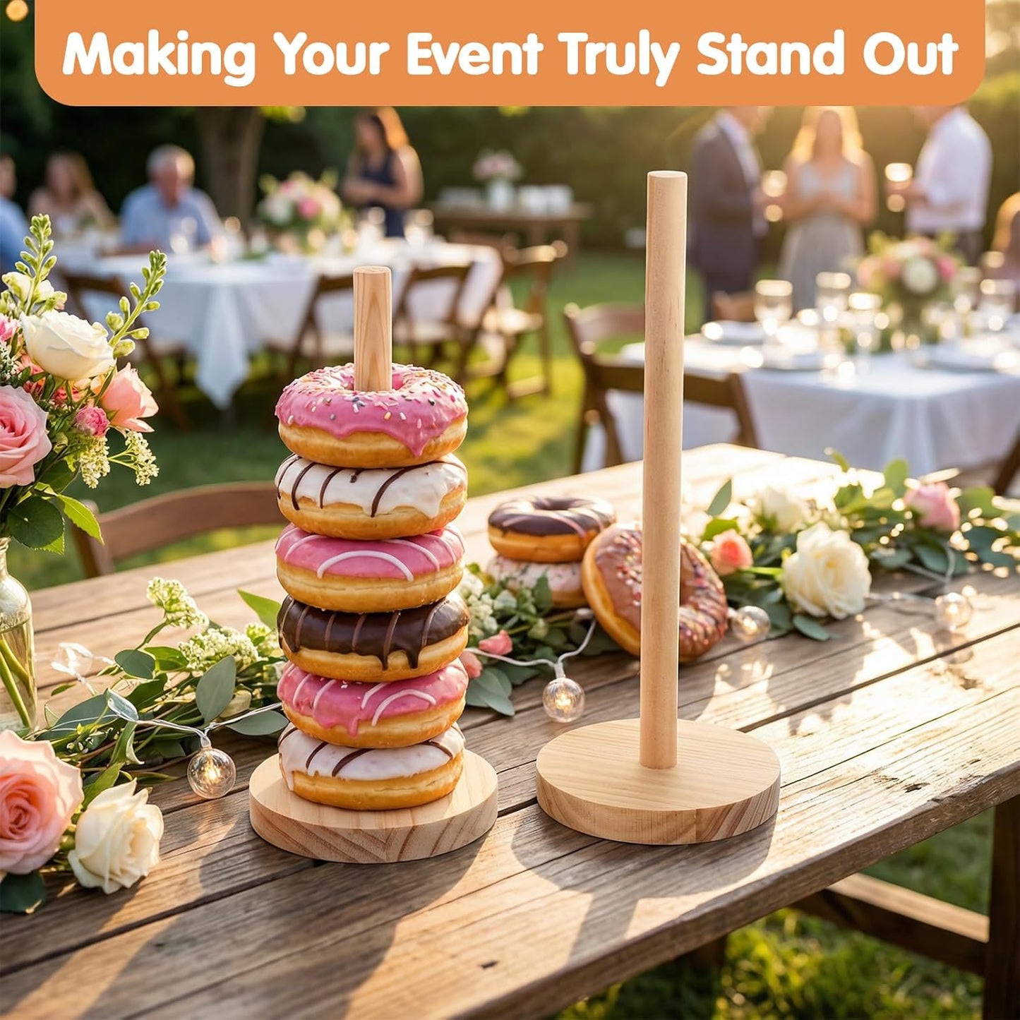 Set 4 soportes donas madera base redonda para fiestas bodas