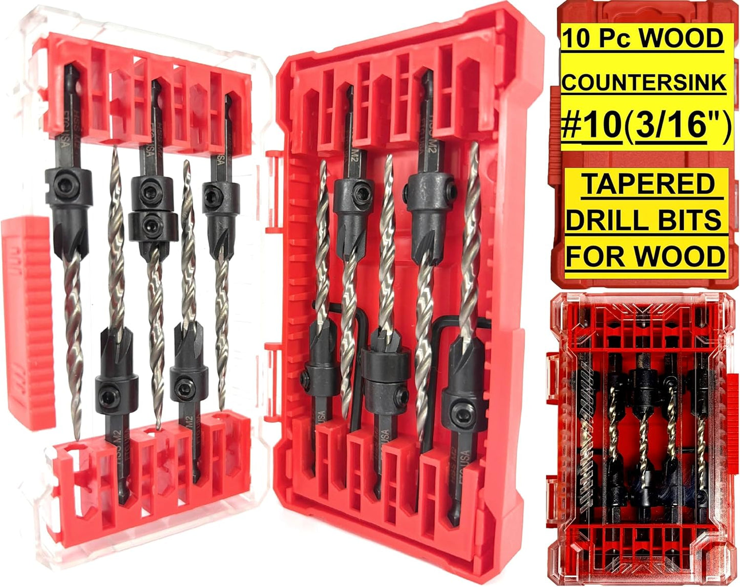 Set 10 Brocas Avellanadoras 3/16pulg Con Cónica Carpintería