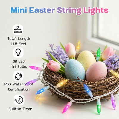 30 Luces LED Pascua 11.5pulg Pastel 8 Modos Impermeable