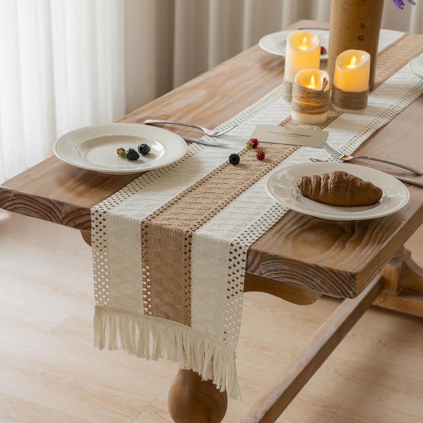 Mesa de arpillera 60x13 beige marrón