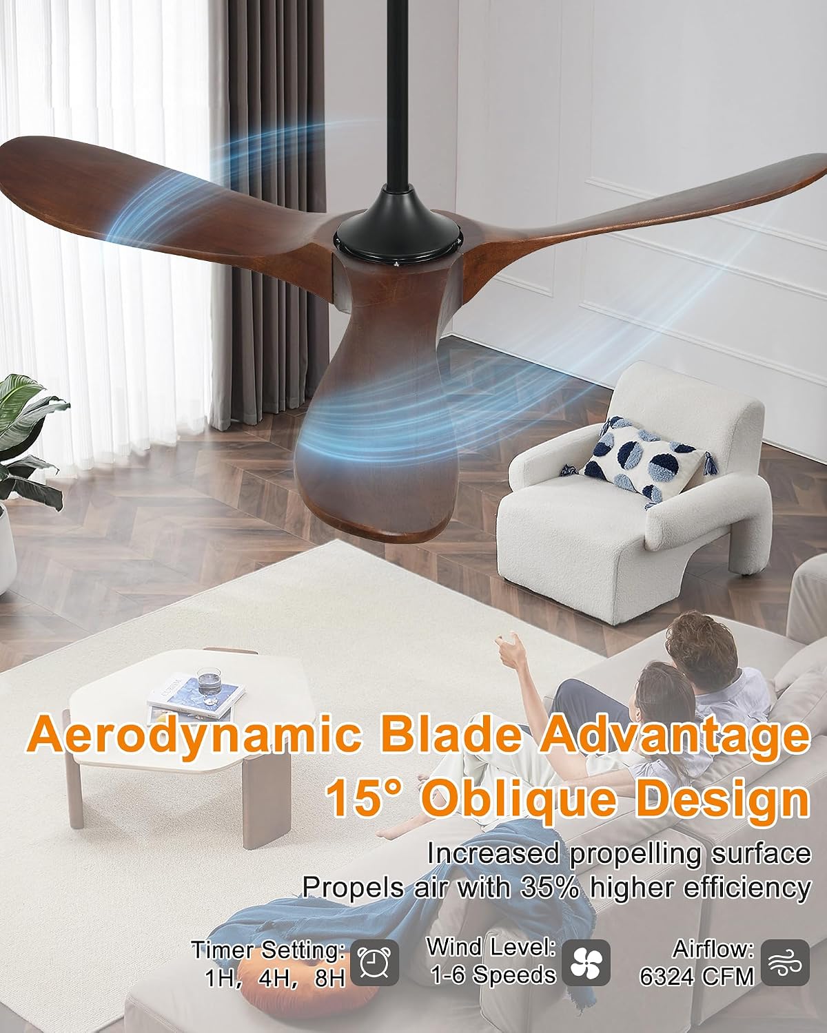 Ventilador techo exterior 52pulg madera control remoto Alexa