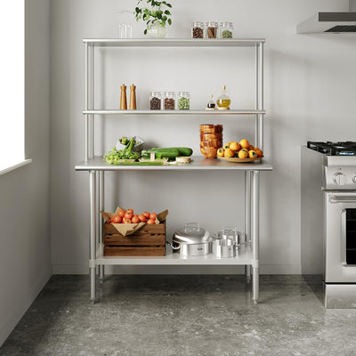 Mesa trabajo acero inox NSF 24x48 con estantes dobles