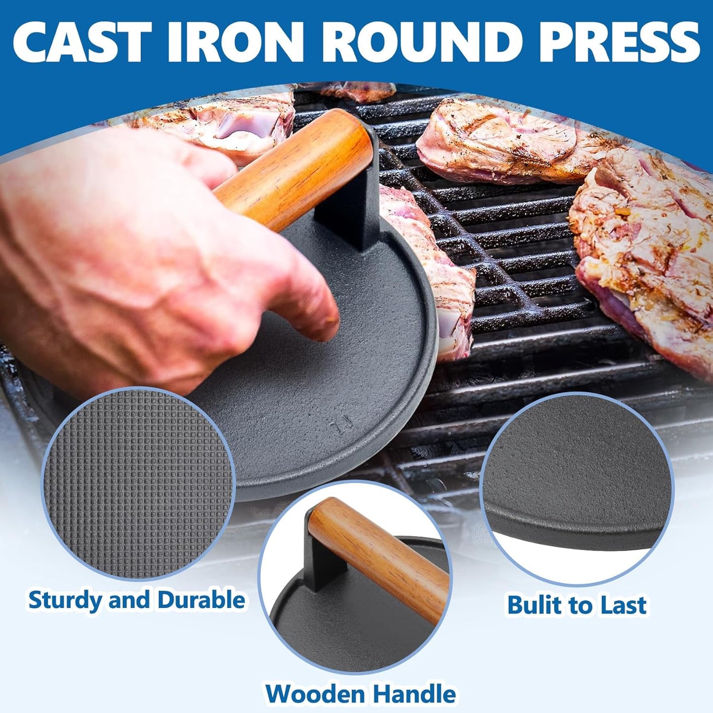 Prensa tocino y carne hierro fundido 10x7pulg Blackstone