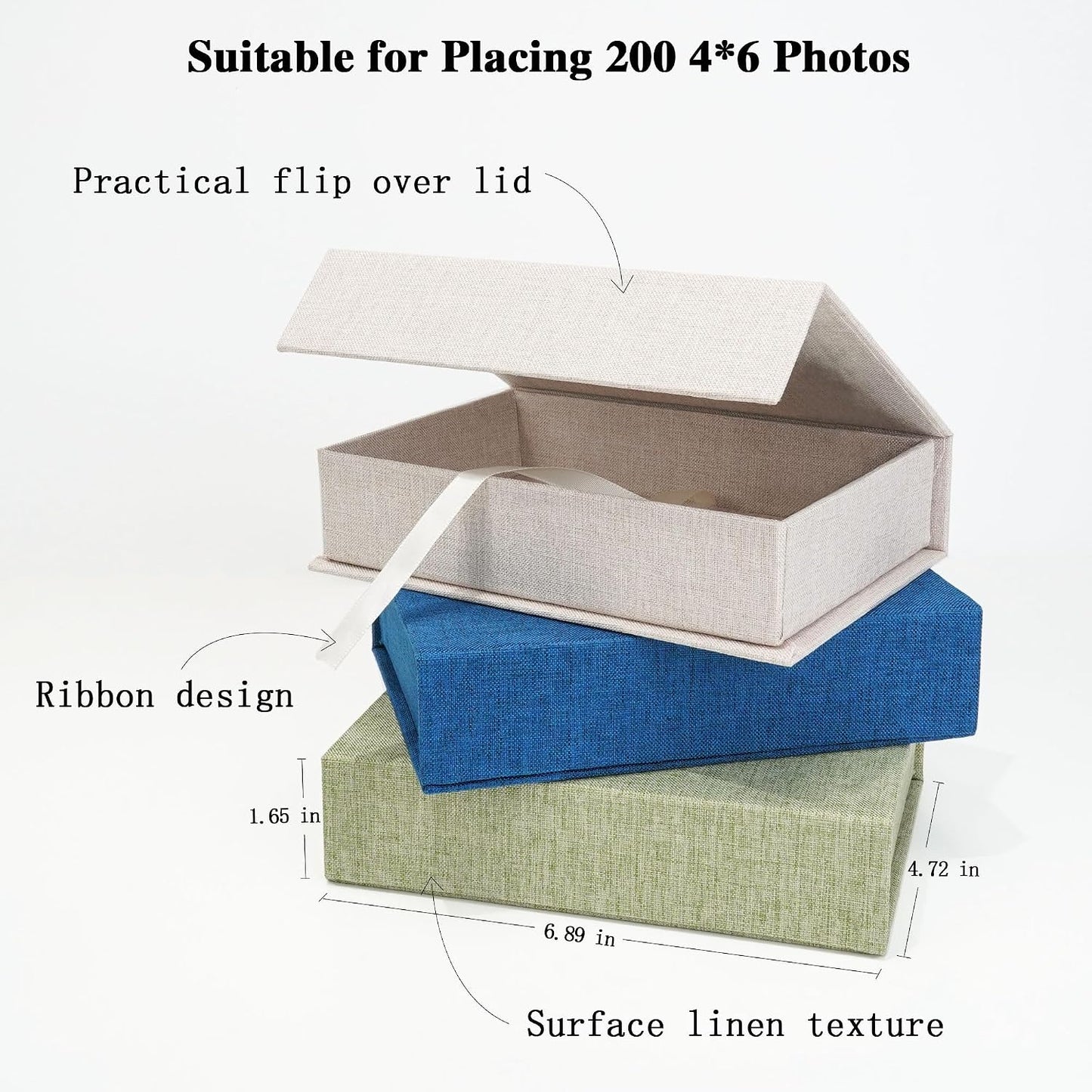 Estuche lino 4x6 y caja organizadora postales beige
