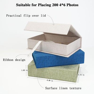 Estuche lino 4x6 y caja organizadora postales beige